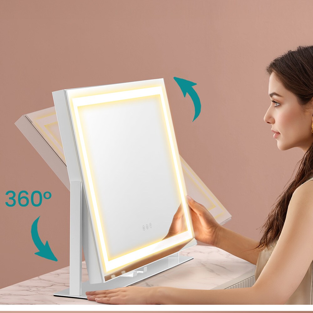 Meikkipeili LED-valoilla 58×43 cm / pöytäpeili USB-porteilla ja puhelinpidikkeellä – Valkoinen