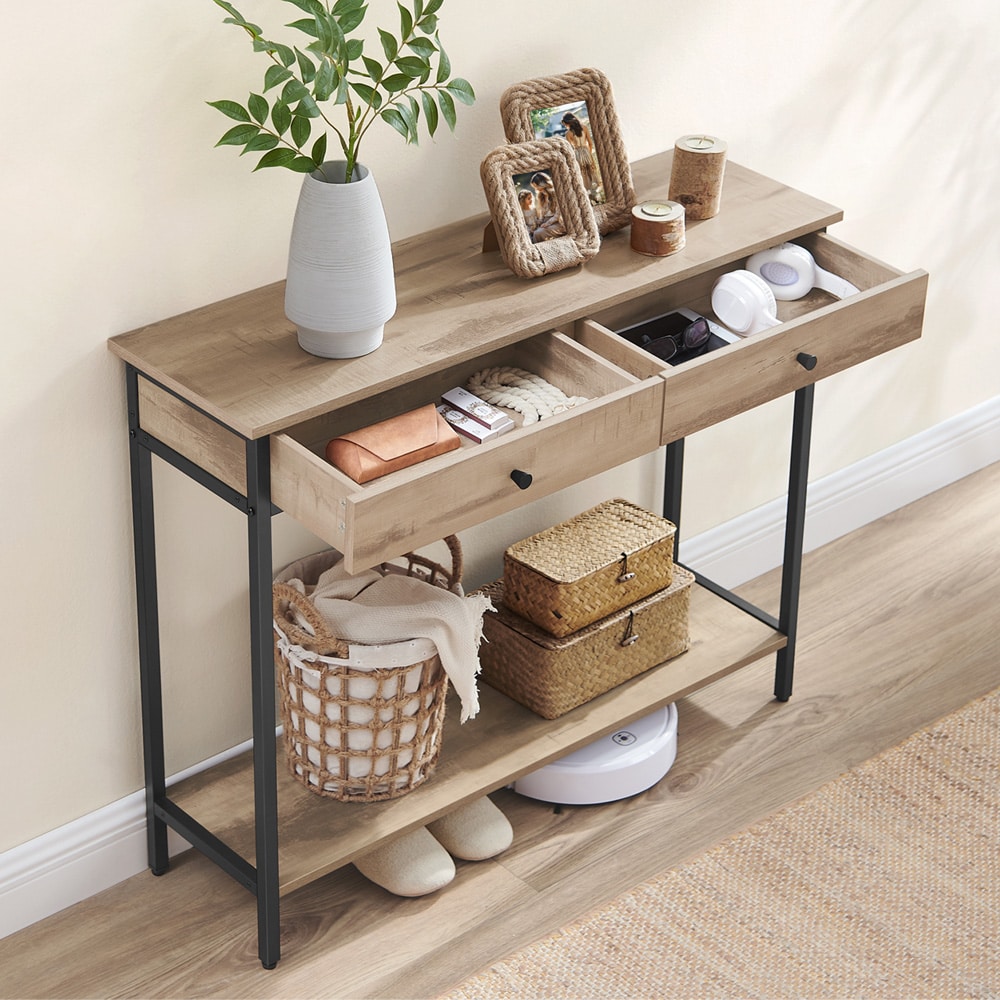 Konsolipöytä 100×30×80 cm / teollinen eteispöytä kahdella laatikolla – Puu/musta