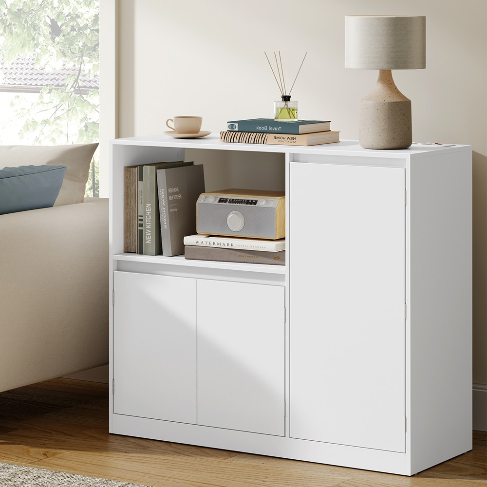 Keittiökaappi 90×40×90 cm / mikroaaltouunikaappi työtasolla ja pistorasialla – Valkoinen
