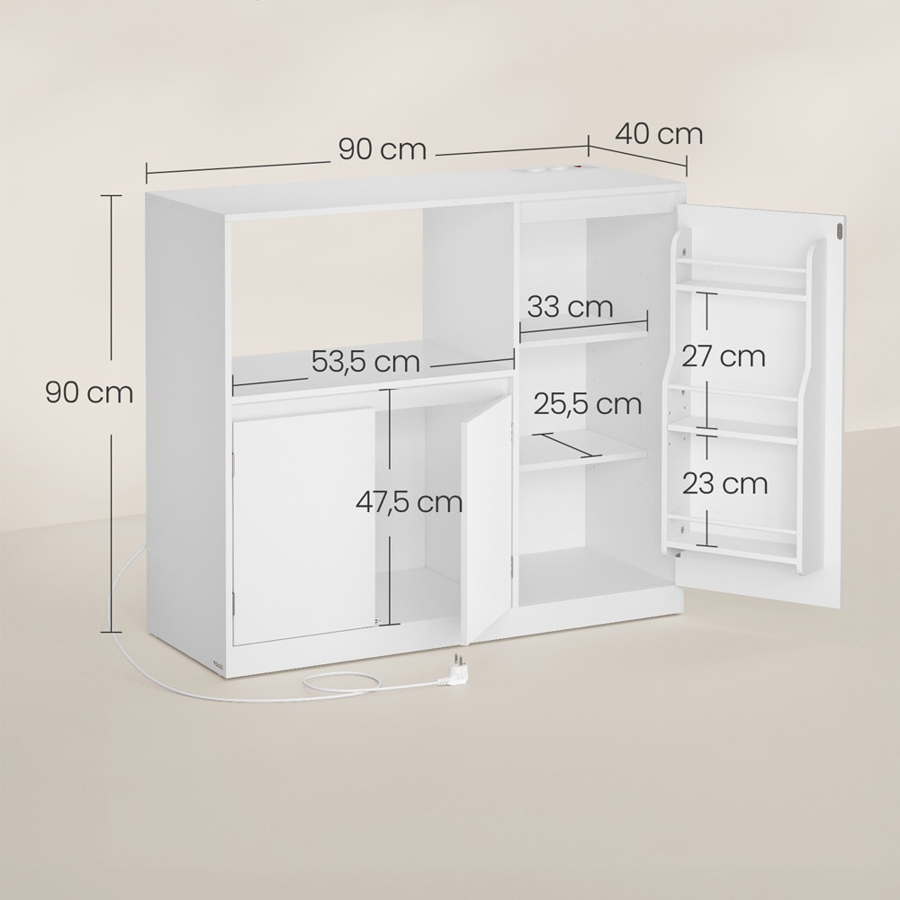 Keittiökaappi 90×40×90 cm / mikroaaltouunikaappi työtasolla ja pistorasialla – Valkoinen