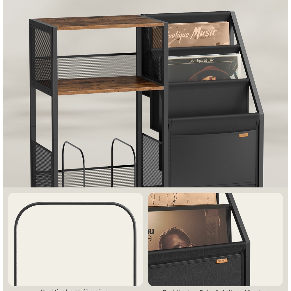 Levysoitinpöytä 81×30×69 cm / vinyylilevyhylly noin 140 LP-levylle – Ruskea/musta