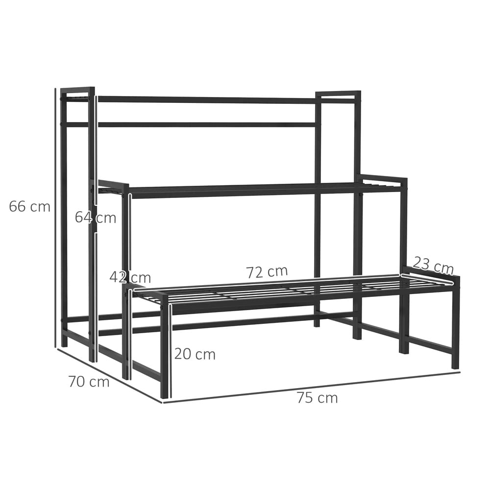 Kasviteline 75×70×66 cm / 3-tasoinen metallinen kukkateline sisä- ja ulkokäyttöön