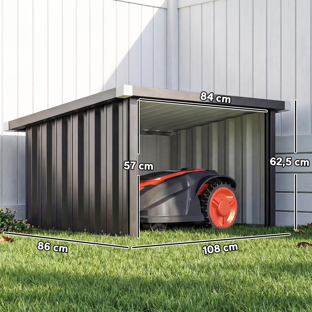 Robottiruohonleikkurin suoja 108×86×62,5 cm / metallinen suojakatos latausasemalle – Tummanharmaa