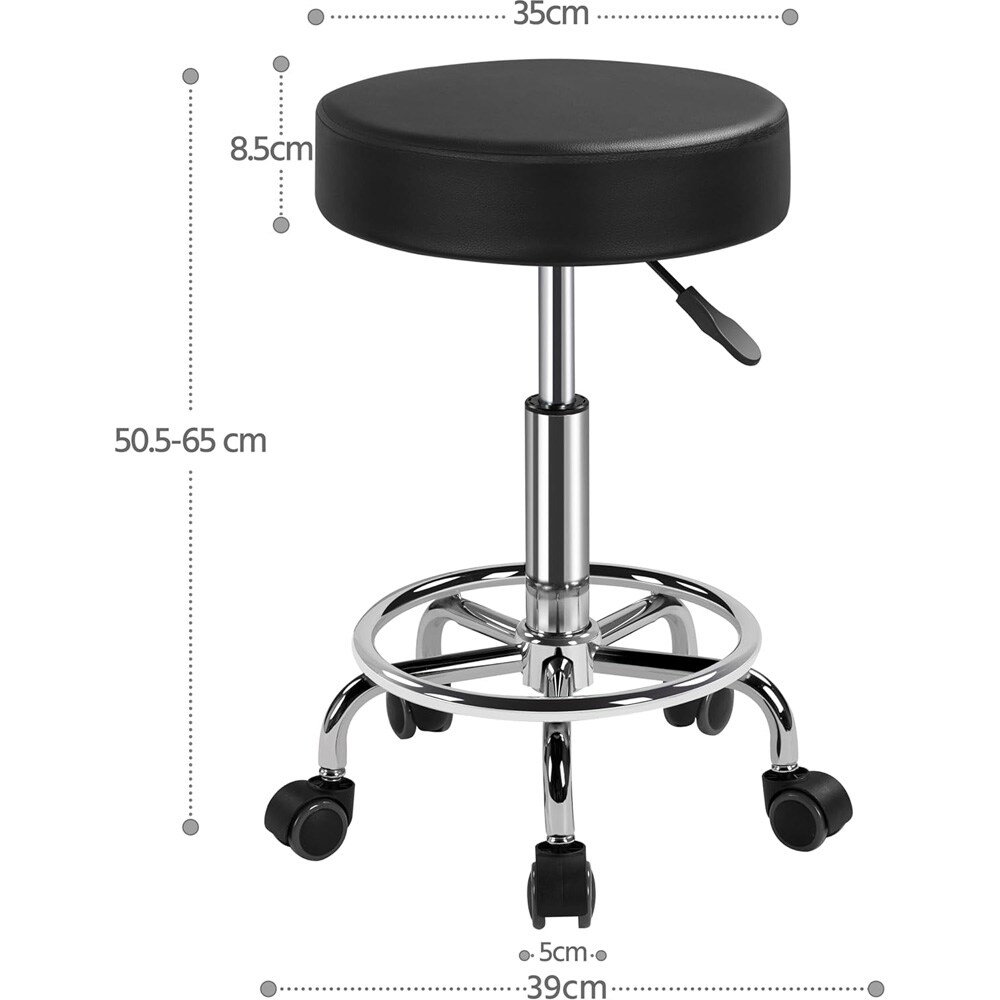 Työjakkara pyörillä / säädettävä jakkara 50,5-65 cm / musta satulajakkara työpajaan