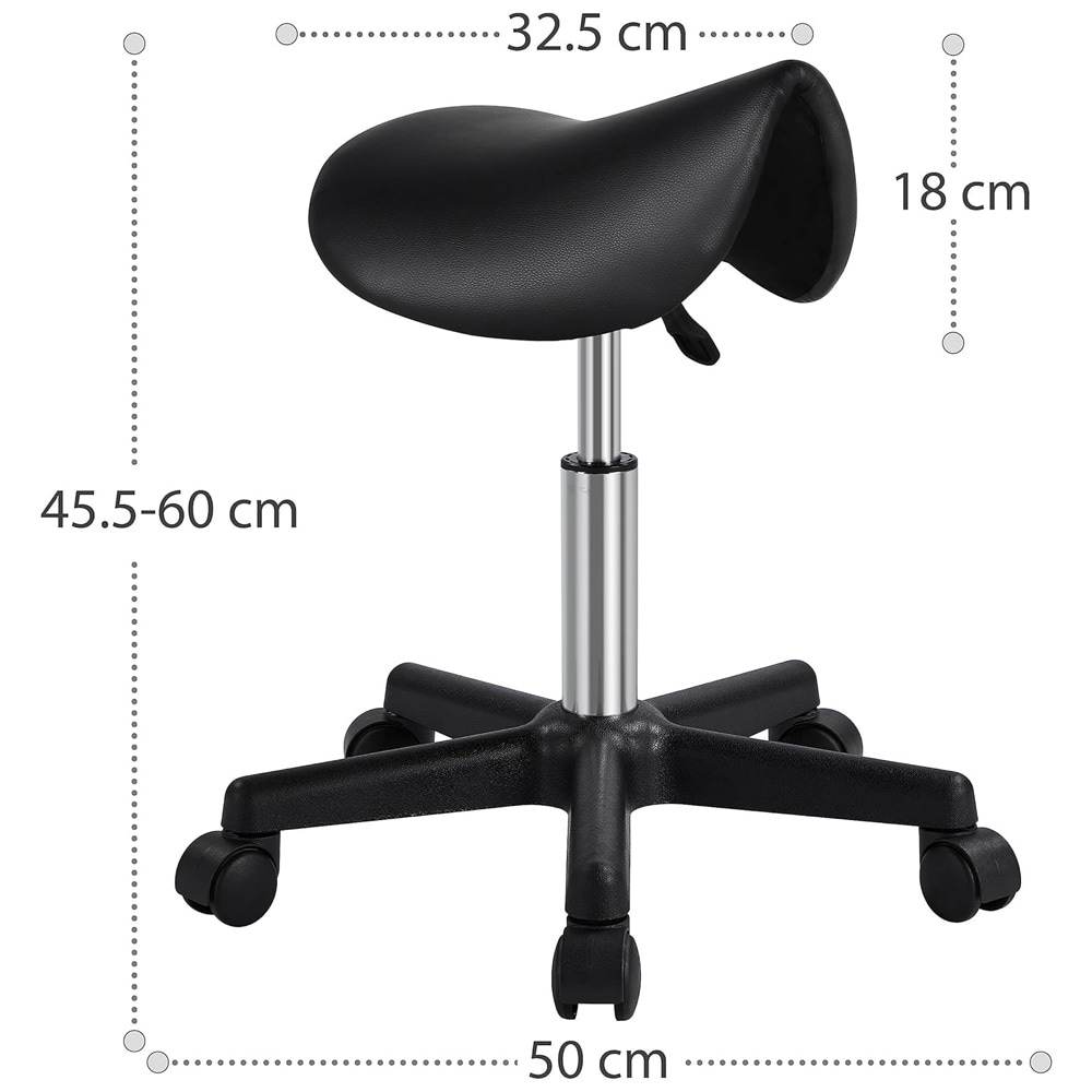 Satulajakkara pyörillä / säädettävä työjakkara 45,5-60 cm / musta satulatuoli