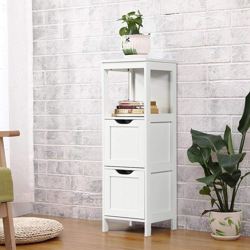 Kylpyhuonehylly 2 laatikolla 89 cm – kapea säilytyshylly avohyllyllä, valkoinen
