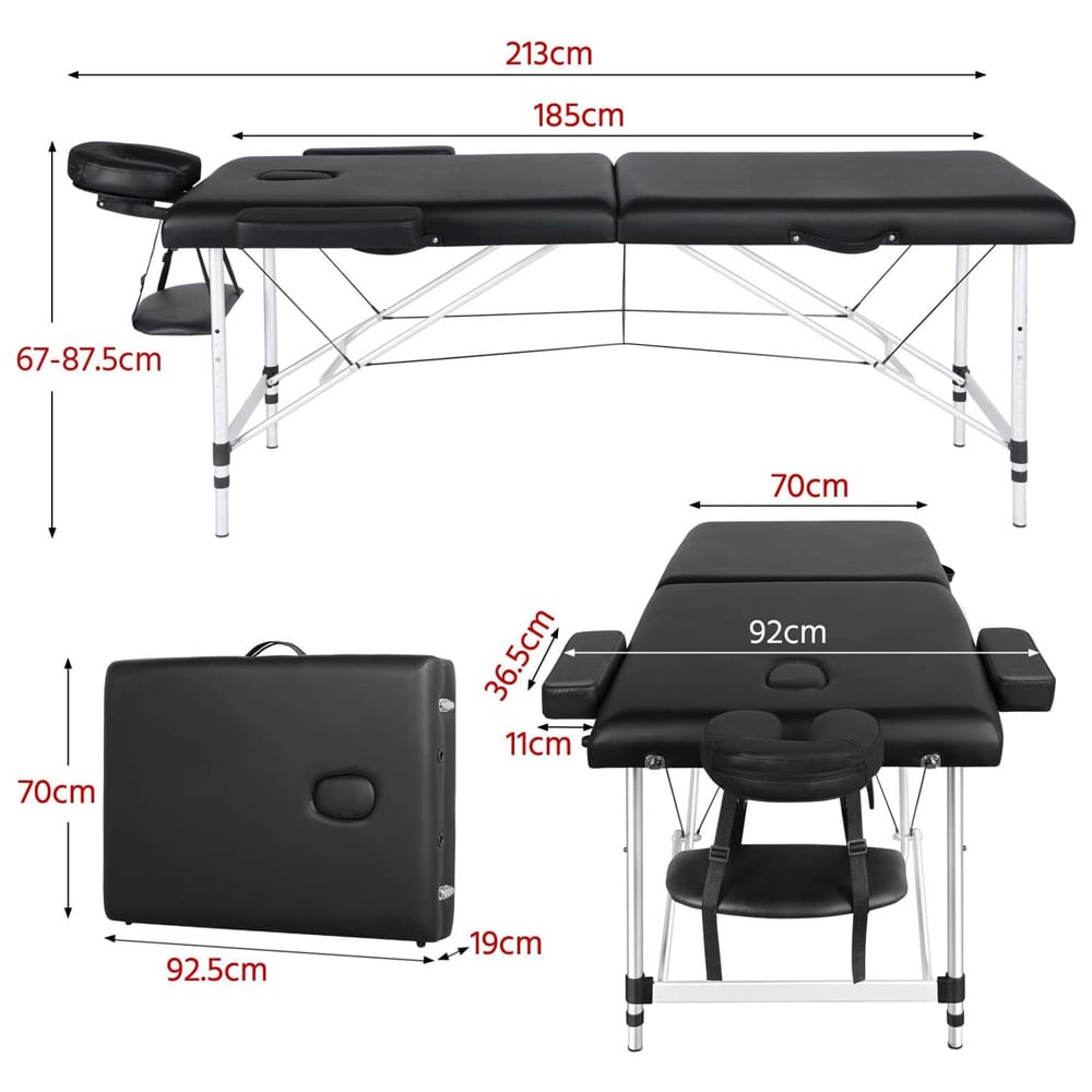 Kokoontaitettava hierontapöytä 2-osainen – Säädettävä korkeussäätö 67–87,5 cm, alumiinirunko, kantolaukku, 250 kg
