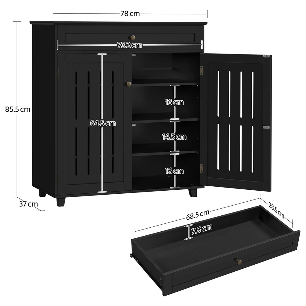 Kenkäkaappi laatikolla – Kenkäkaappi säädettävillä hyllyillä ja tuuletusovilla 78 x 37 x 85,5 cm