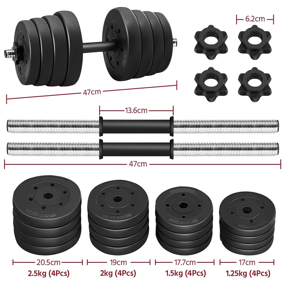 Yaheetech säädettävät käsipainot 15 kg / käsipainosarja painolevyillä / kotitreenipainot voimaharjoitteluun