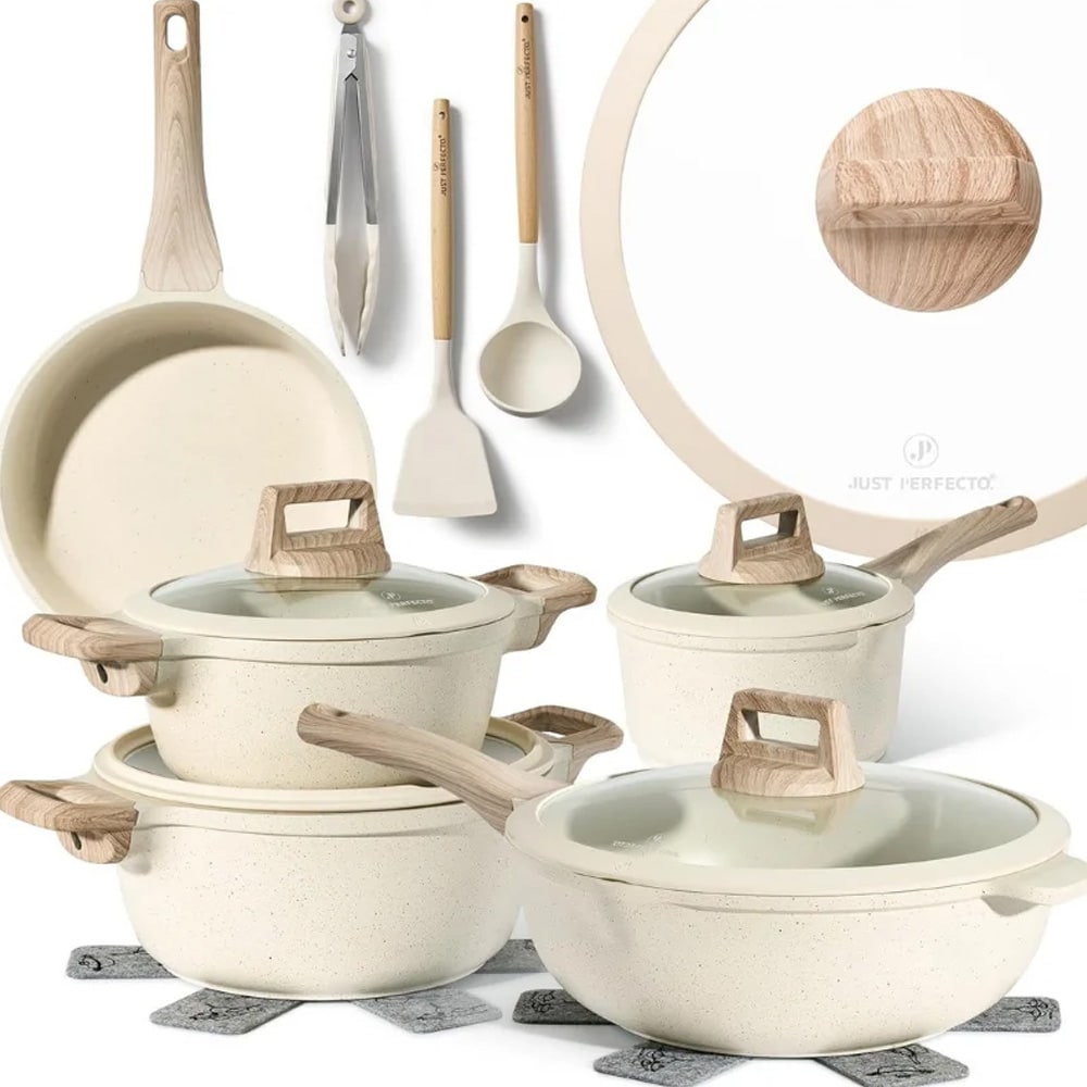 Just Perfecto JL-888 kattila- ja paistinpannusarja 14 osaa - graniittikeraaminen non-stick, induktioliedelle