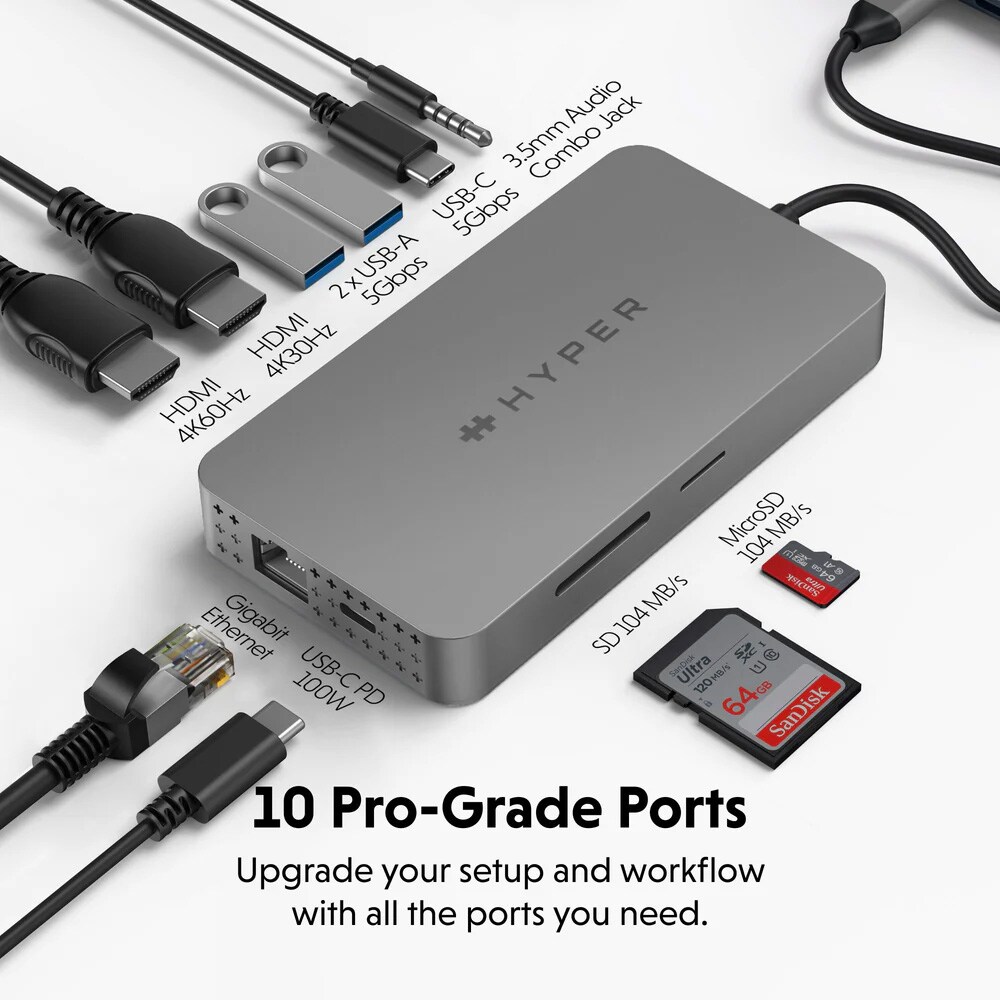 HyperDrive Next 10-porttinen USB-C-telakka / USB-C-hubi 4K HDMI / telakointiasema 100 W