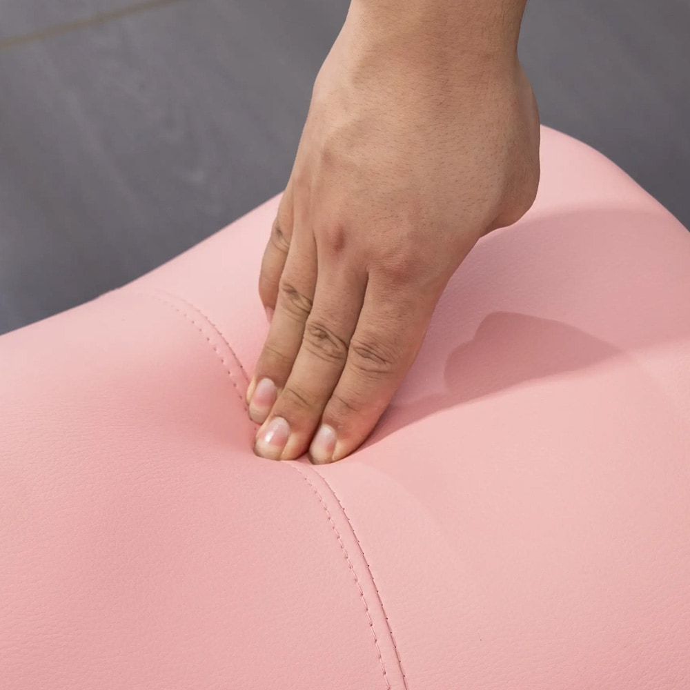 Vaaleanpunainen satulajakkara korkeussäädöllä / ergonominen työjakkara pyörillä salonkiin ja toimistoon