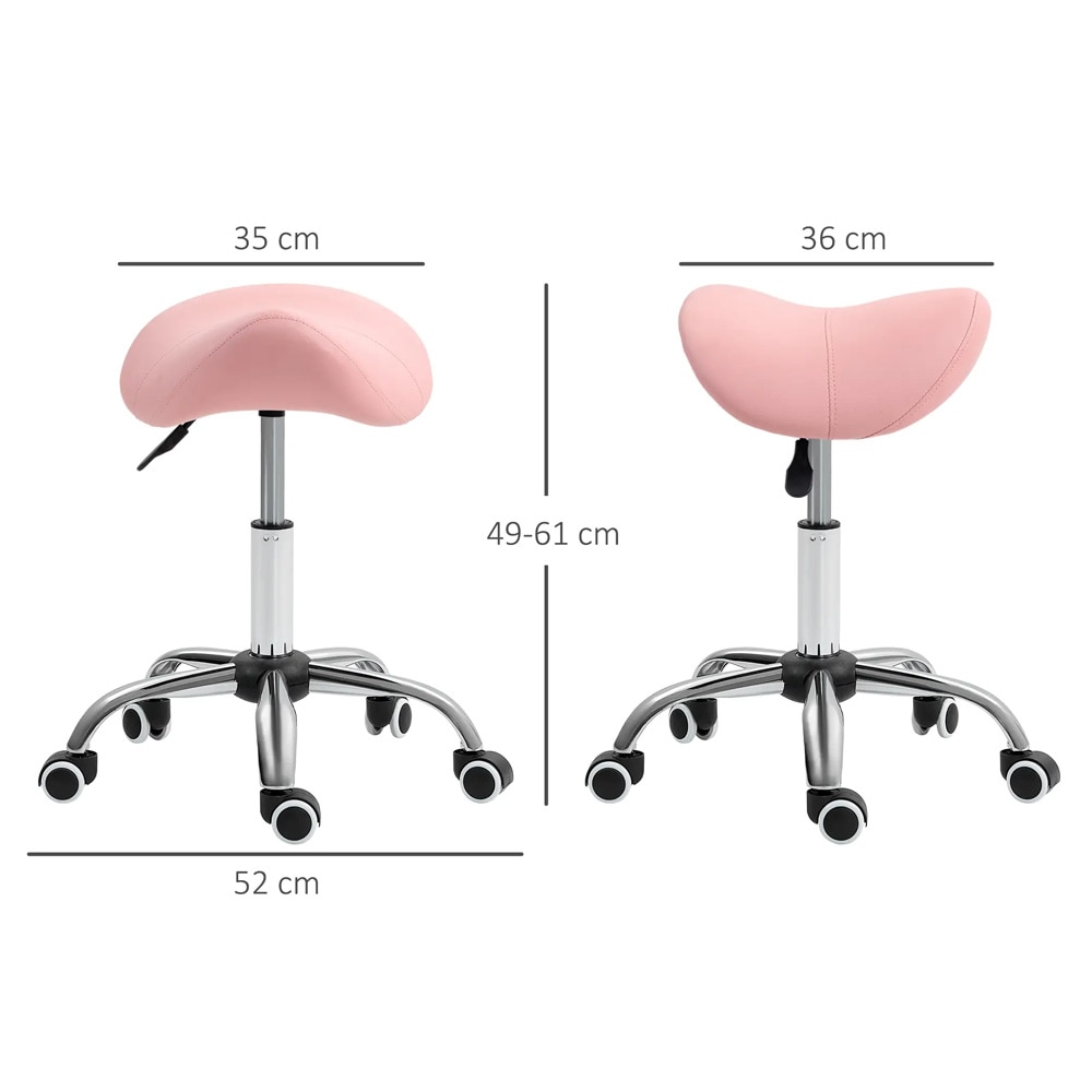 Vaaleanpunainen satulajakkara korkeussäädöllä / ergonominen työjakkara pyörillä salonkiin ja toimistoon