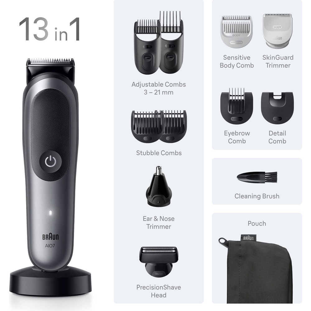 Braun Series 7 AIO7560 13-in-1-monitoimitrimmeri / vedenpitävä trimmerisetti parralle, hiuksille ja vartalolle