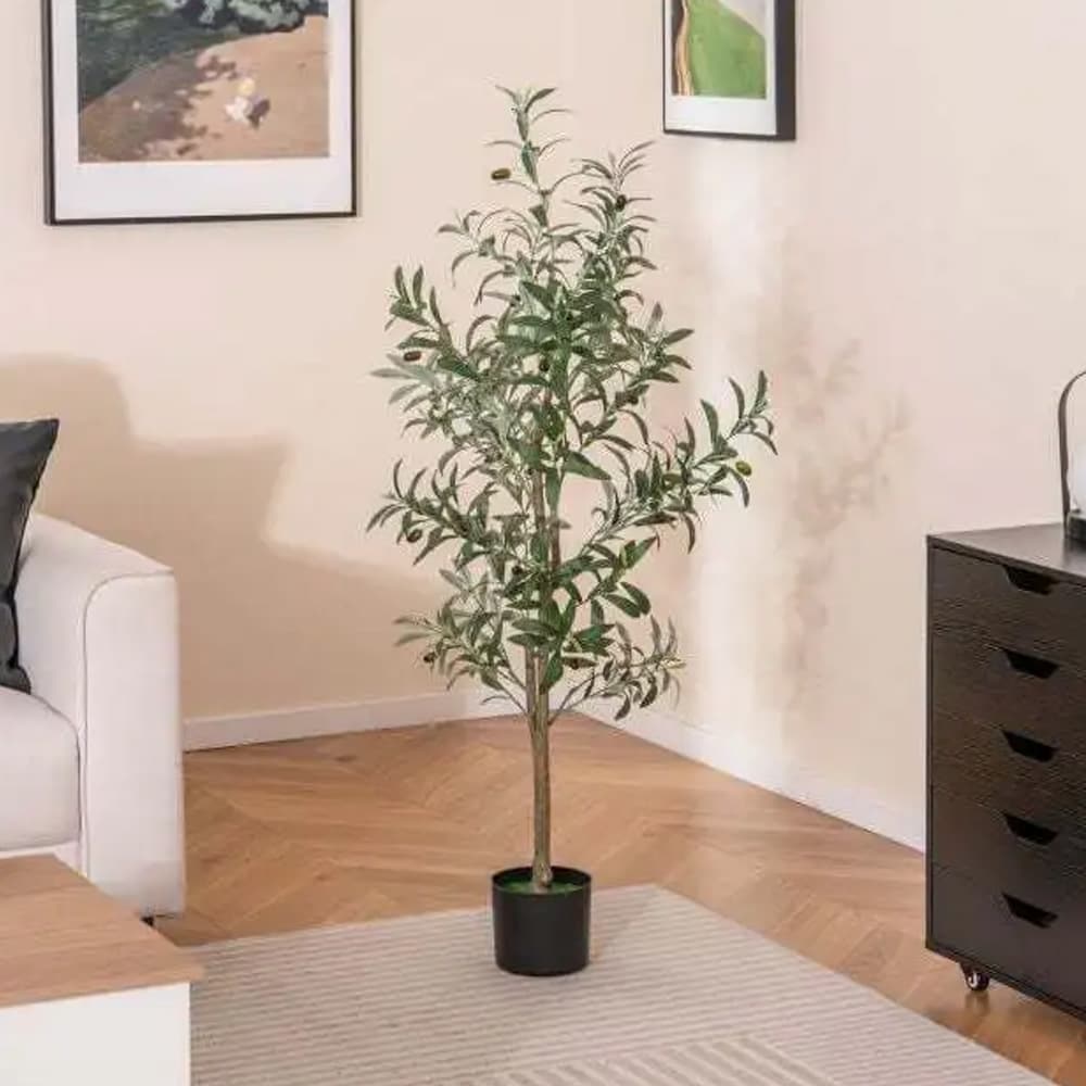 Keinotekoinen oliivipuu 130 cm / keinotekoinen oliivikasvi ruukussa / keinotekoinen oliivipuu