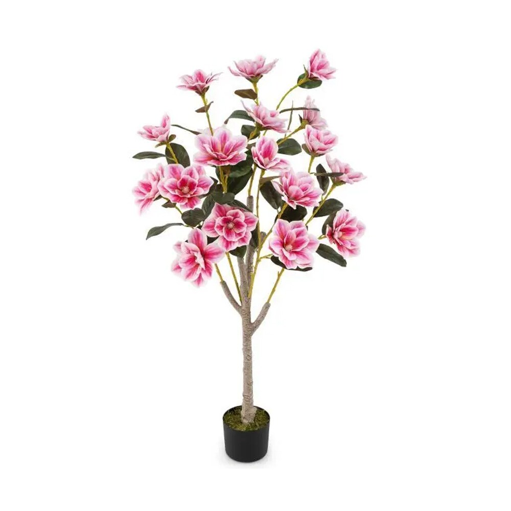 Keinotekoinen magnoliapuu 130 cm / koristeellinen tekokasvi vaaleanpunaisilla kukilla