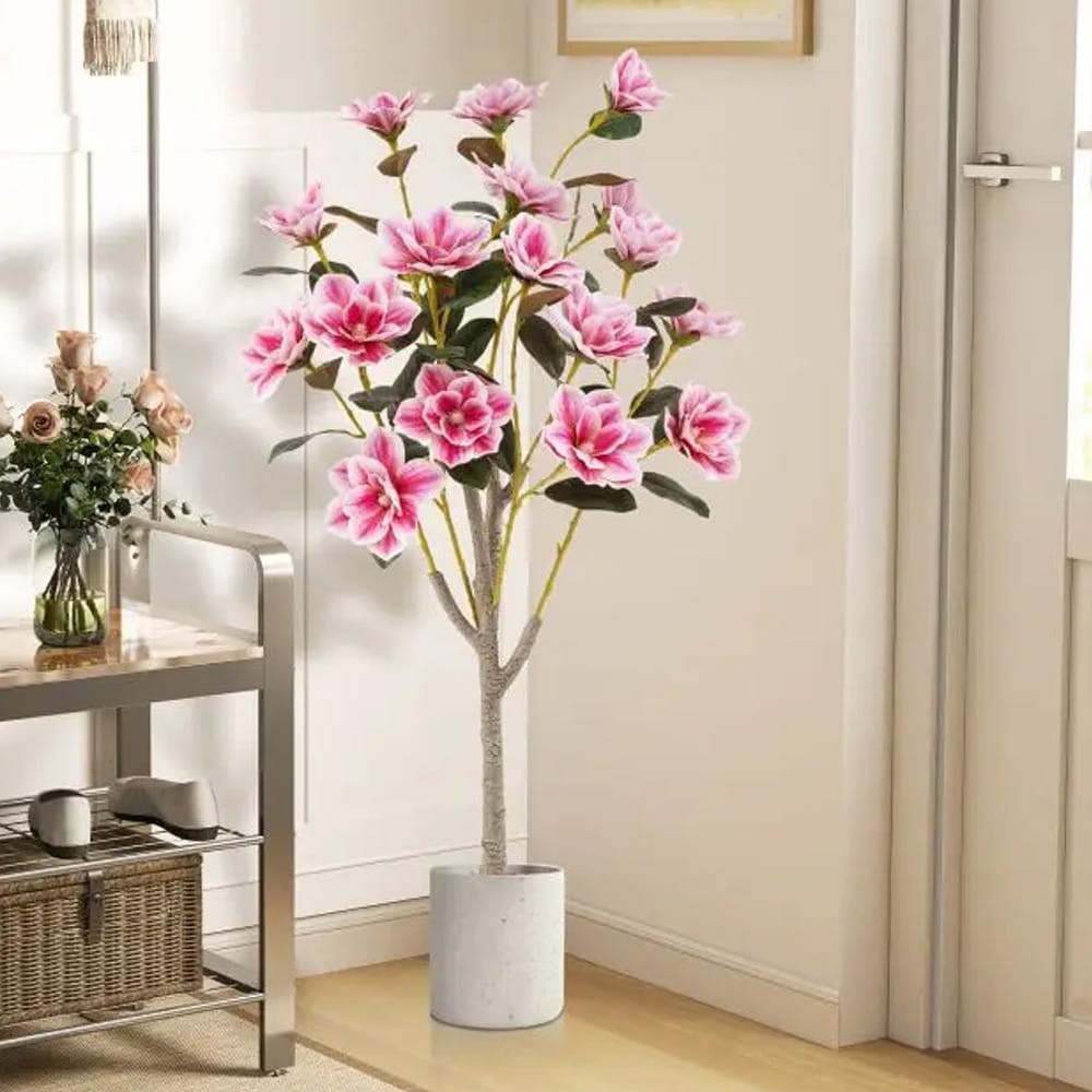 Keinotekoinen hääkukka - vaaleanpunaiset kukat / keinotekoinen magnolia puu