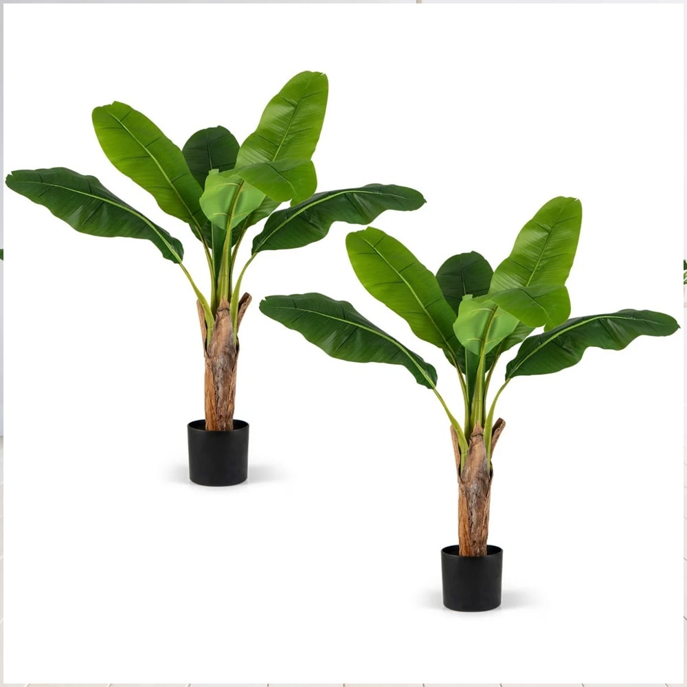 Keinotekoiset banaaninlehtikasvit 2 kpl / trooppiset tekokasvit 107 cm / muotoiltavat oksat