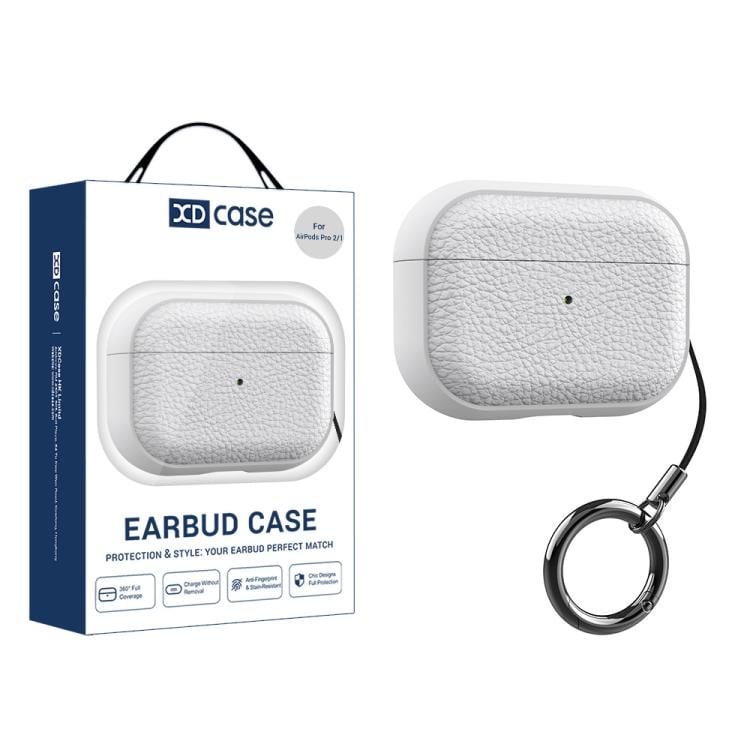 Kotelo AirPods Pro 2 / Pro 1 -latauskotelolle / valkoinen TPU-kotelo litchi-tekstuurilla / hihna ja karabiini