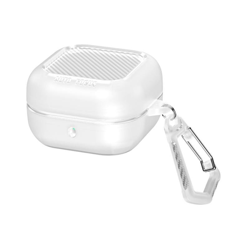 Kotelo Samsung Galaxy Buds4 / Buds4 Pro -latauskotelolle / läpinäkyvä kotelo hiilikuitukuviolla / karabiinikoukulla