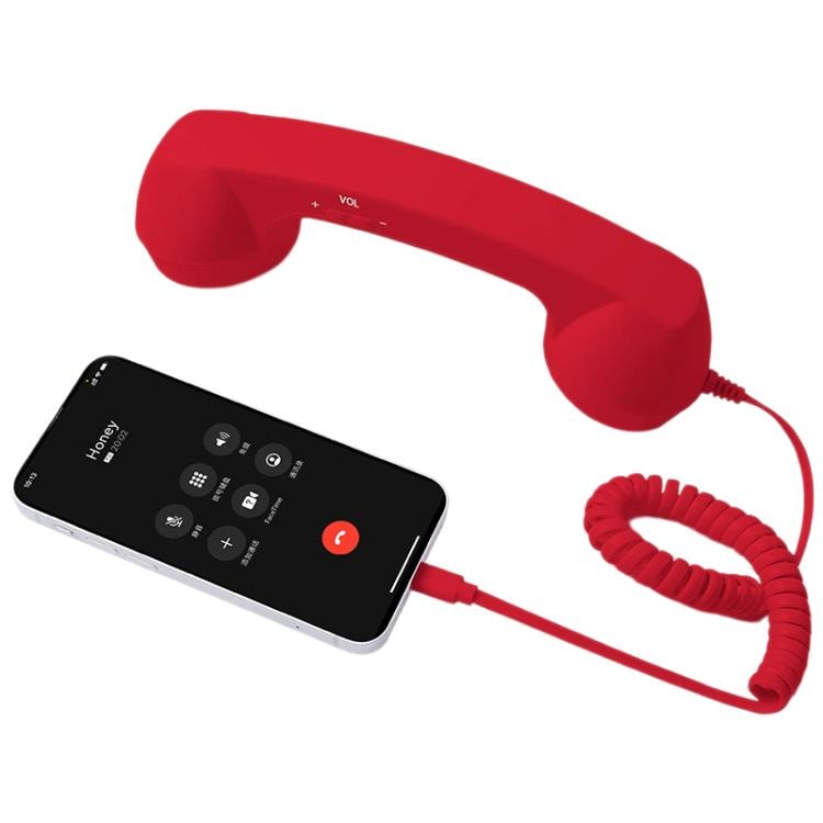 Retropuhelinluuri USB-C-liitännällä / matkapuhelinluuri mikrofonilla / punainen puhelinluuri mobiililaitteelle
