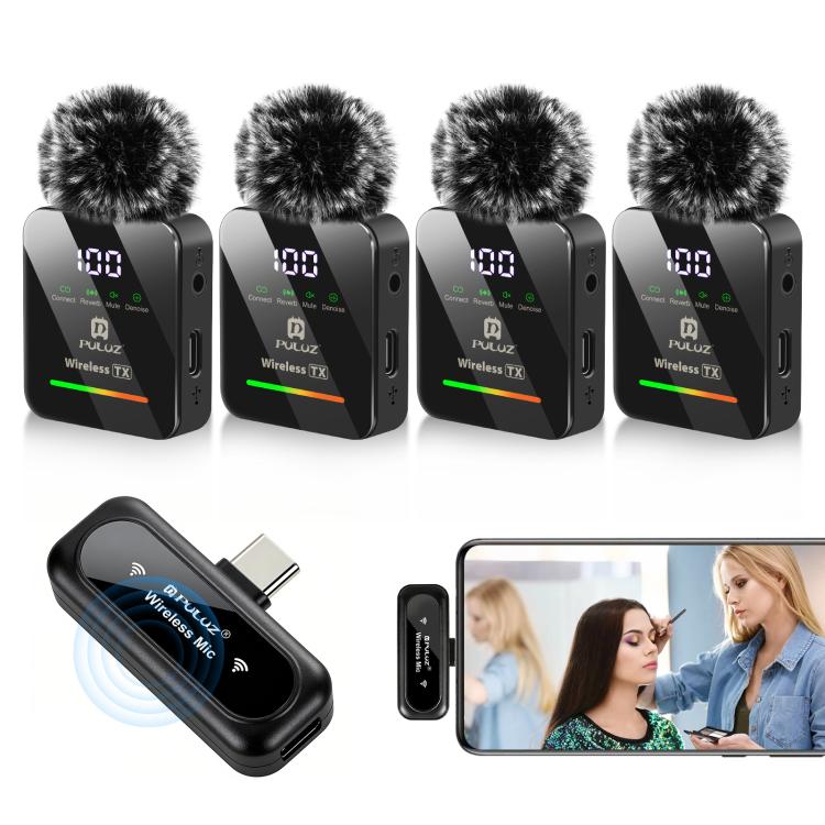 Langaton lavalier-mikrofoni / hyttysmikrofoni USB-C 4 mikrofonilla - Svart