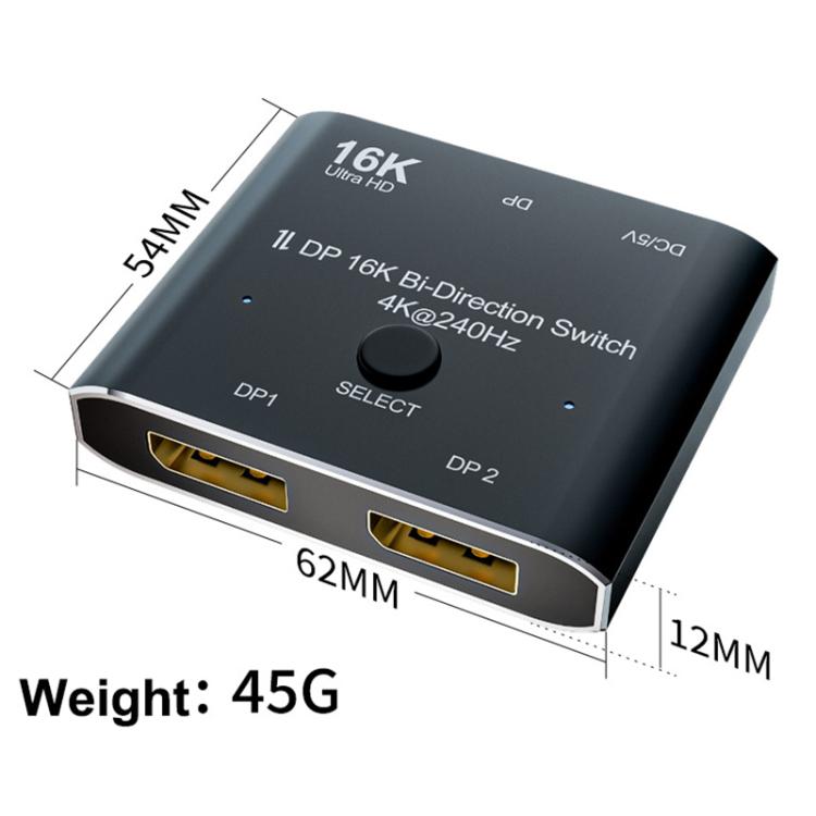DisplayPort-kytkin 16K / DisplayPort-kytkin 2 in 1 out / DP-kytkin kaksisuuntainen