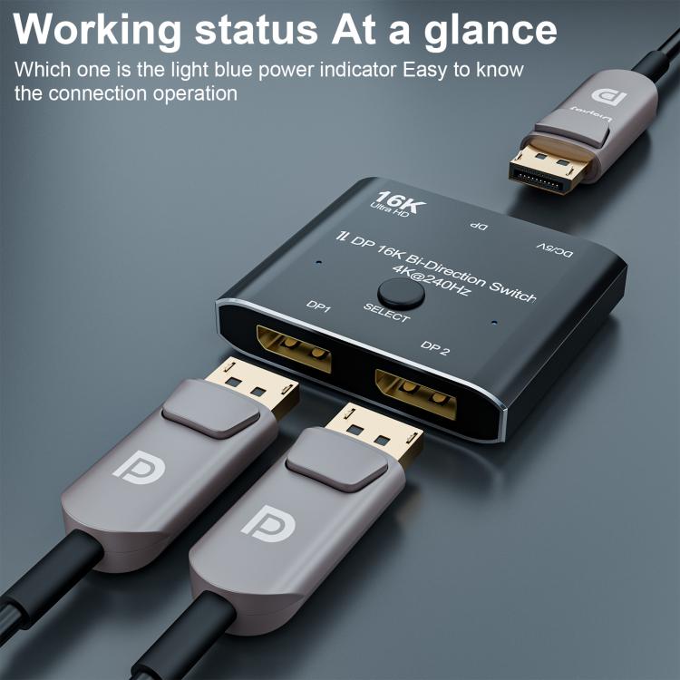 DisplayPort-kytkin 16K / DisplayPort-kytkin 2 in 1 out / DP-kytkin kaksisuuntainen