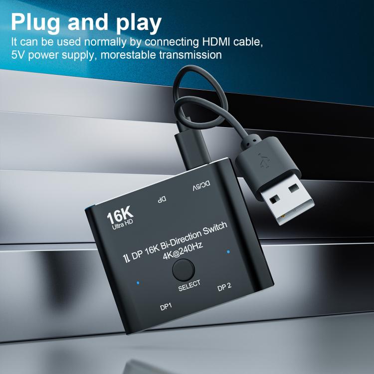 DisplayPort-kytkin 16K / DisplayPort-kytkin 2 in 1 out / DP-kytkin kaksisuuntainen