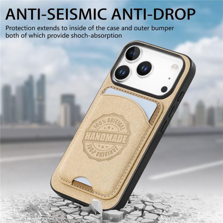 Magneettinen keinonahkainen matkapuhelimen kotelo, jossa on kortinpidike iPhone 15 Pro - Khaki