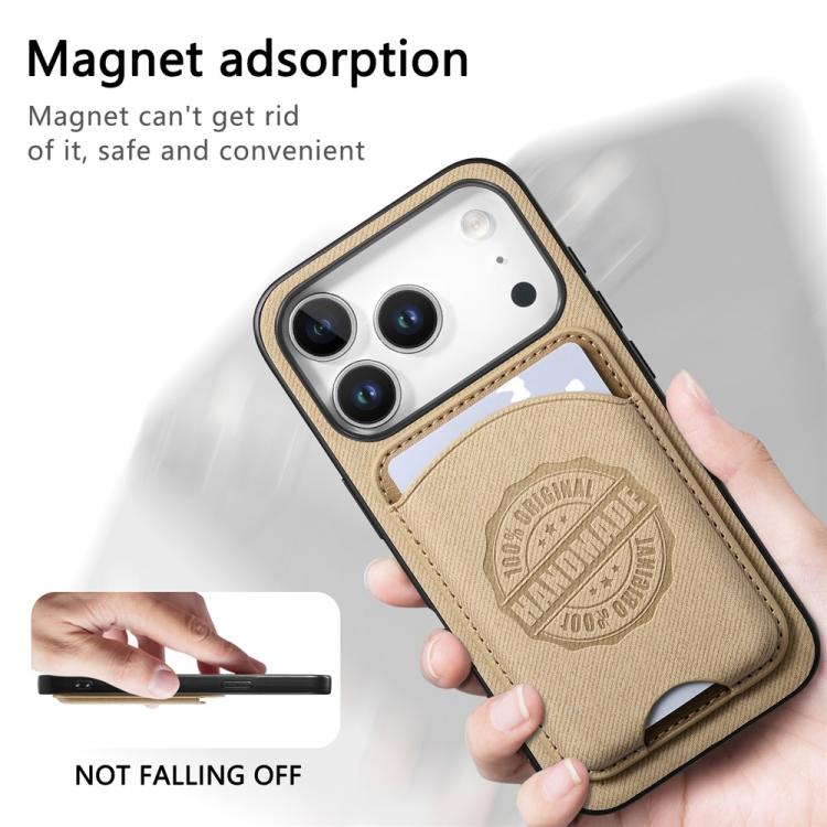 Magneettinen keinonahkainen matkapuhelimen kotelo, jossa on kortinpidike iPhone 14 Plus - Khaki värinen