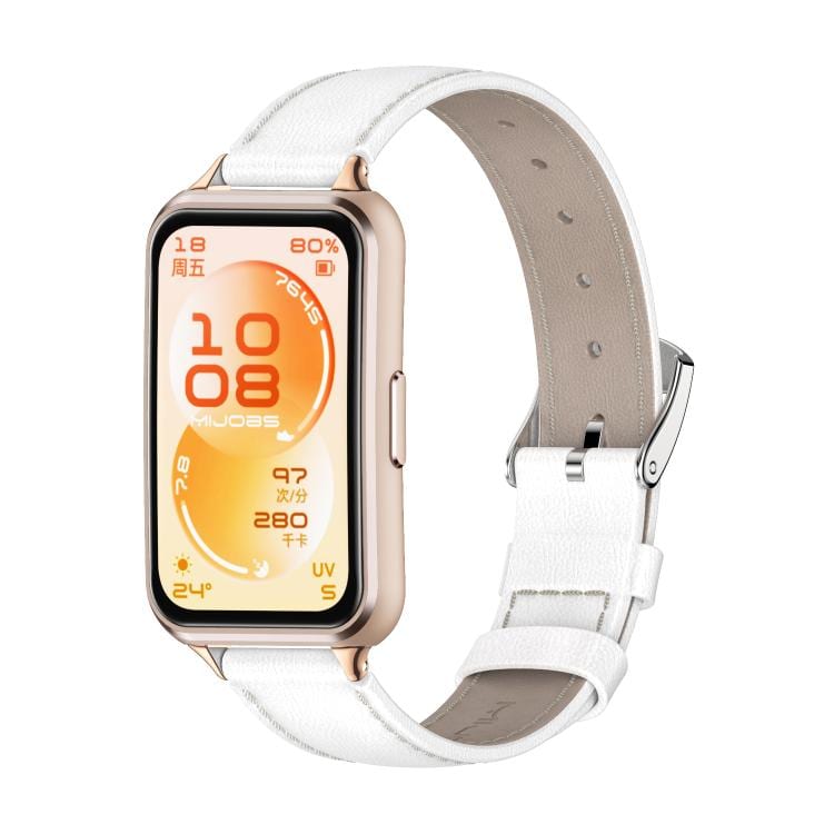 Nahkainen rannekoru Huawei Band 11/11 Pro - Valkoinen/ruusukulta / nahkaranneke aktiivisuusrannekkeelle