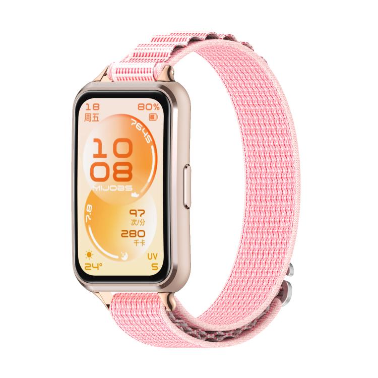 Punottu nailonranneke Huawei Band 11/11 Pro -malliin – vaaleanpunainen/ruusukulta / kudottu nailonranneke