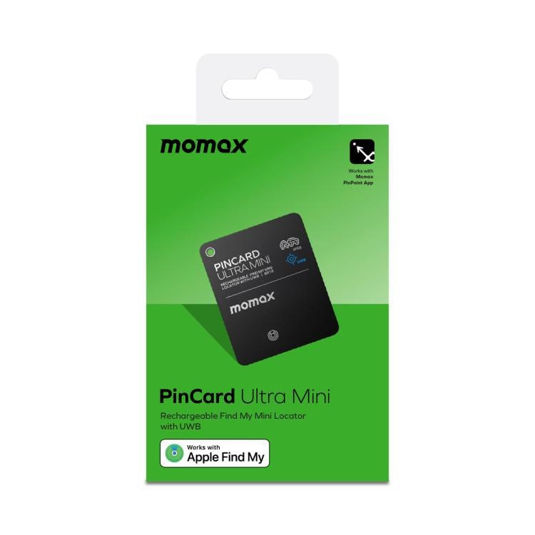 MOMAX BR18D PinCard UWB-seurantakortti / Apple Find My -paikannin / erittäin ohut kortti – Musta