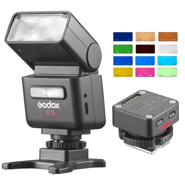 Godox iT32, jossa on X5 TTL-laukaisin ja MA02-värisuodatin, Canonille / kamerasalamalaitteeseen