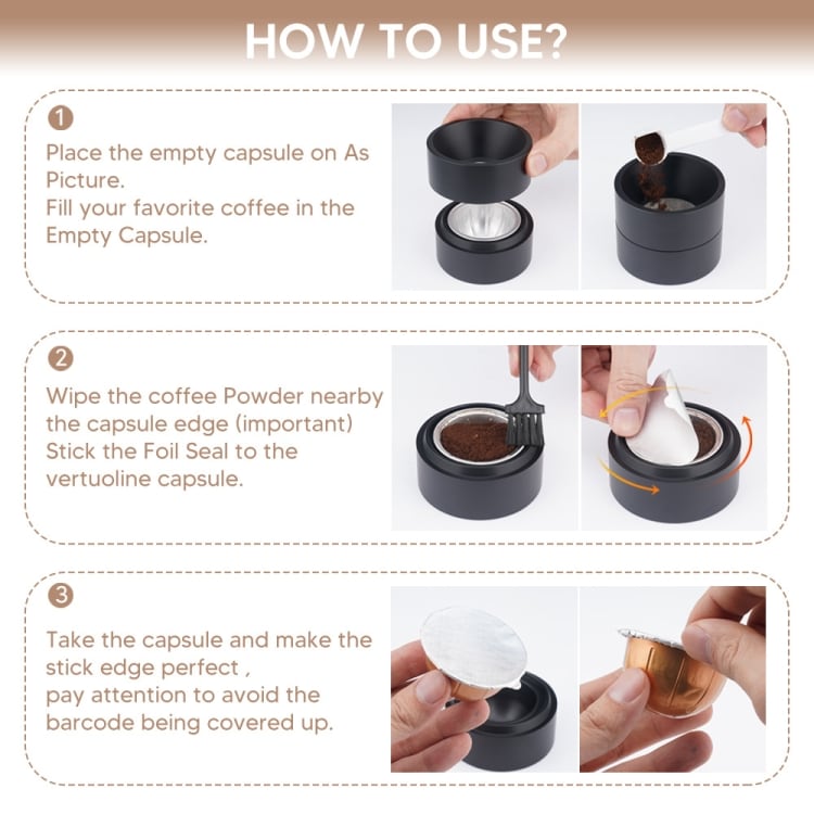 Nespresso Vertuo Plus -kahvikapselien kuoret – Svart-ruskea + 100 alumiinifoliota
