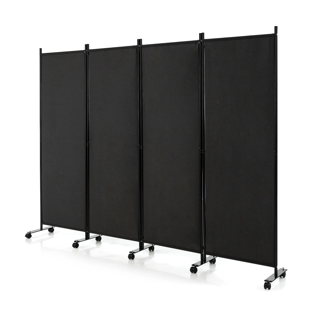 Siirrettävä tilanjakaja pyörillä / 4-paneelinen sermi 226×173 cm / taitettava näkösuoja – Musta
