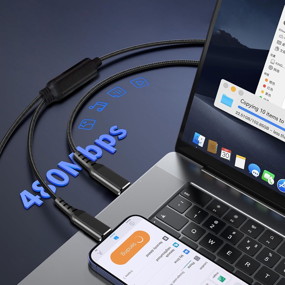 PD 100 W USB-C -datakaapeli / USB-C–USB-C-kaapeli, 100 W