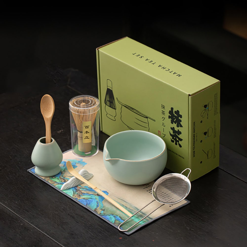 RuYao-matcha-teesetti / 8-osainen RuYao-matcha-setti / matcha-setti, jossa on Ru Yao -kulho ja chasen