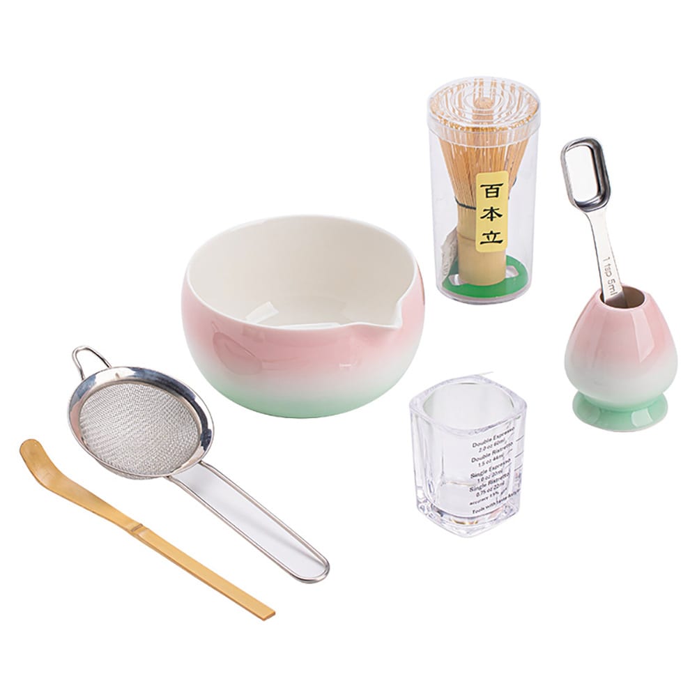 Matcha-teesetti / 7-osainen väriliukusävyinen matcha-setti / matcha-setti, jossa on väriliukusävyinen