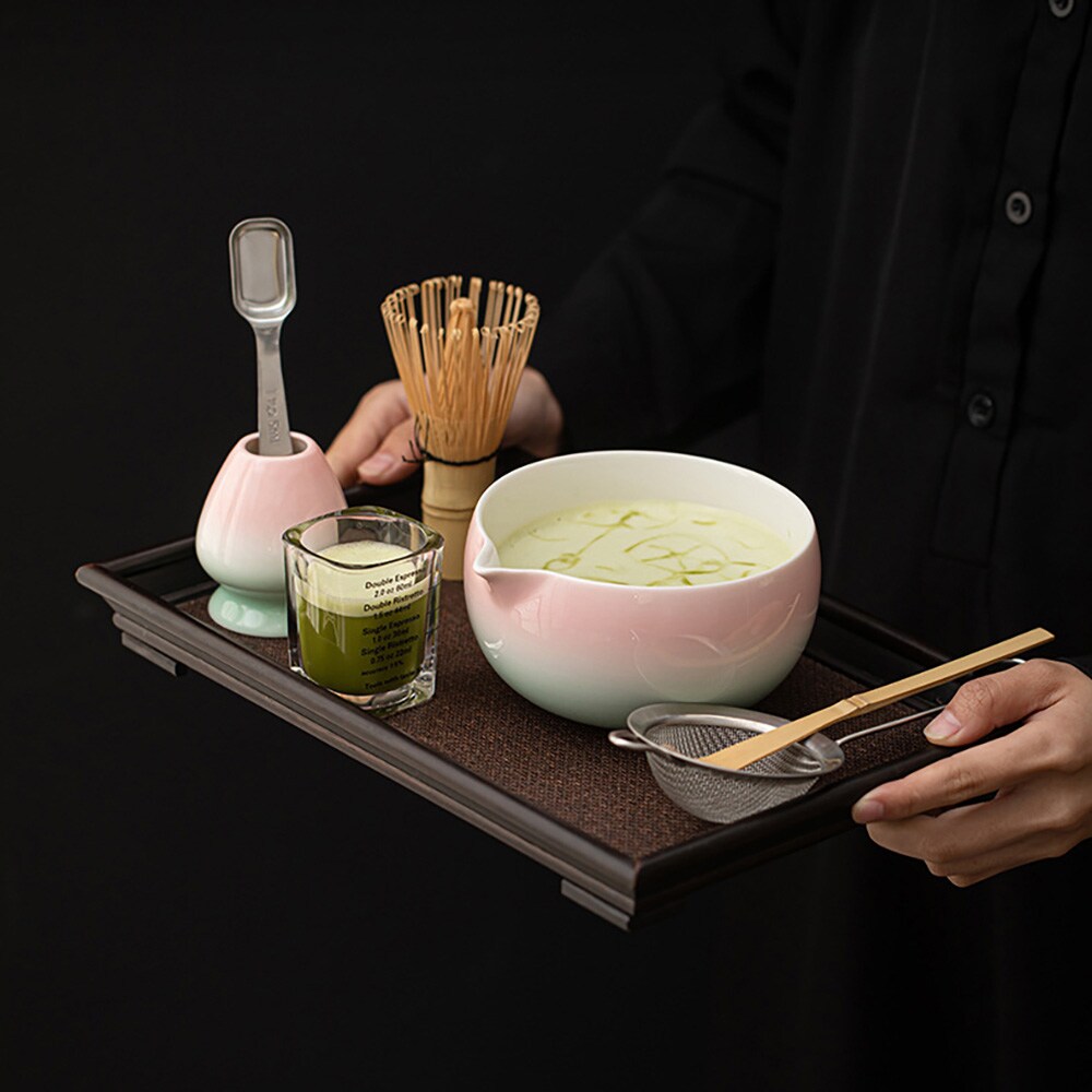 Matcha-teesetti / 7-osainen väriliukusävyinen matcha-setti / matcha-setti, jossa on väriliukusävyinen