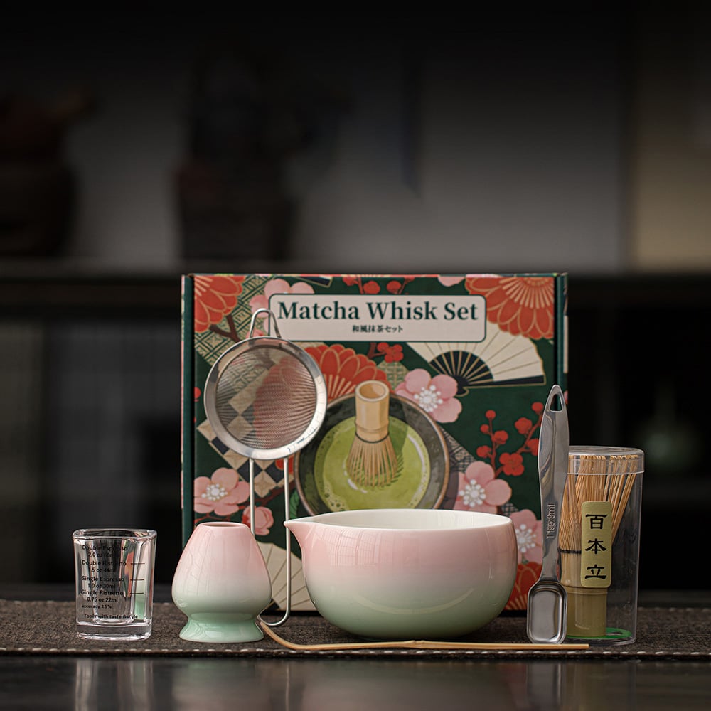 Matcha-teesetti / 7-osainen väriliukusävyinen matcha-setti / matcha-setti, jossa on väriliukusävyinen
