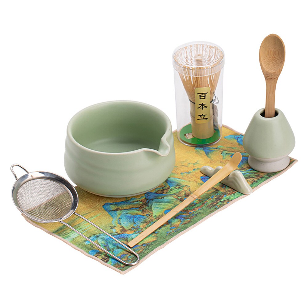 Matcha-teesetti / 8-osainen kuvioton Ru Yao -matcha-setti / matcha-setti, jossa on kuvioton Ru Yao -kulho