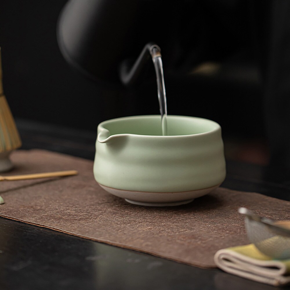 Matcha-teesetti / 8-osainen kuvioton Ru Yao -matcha-setti / matcha-setti, jossa on kuvioton Ru Yao -kulho