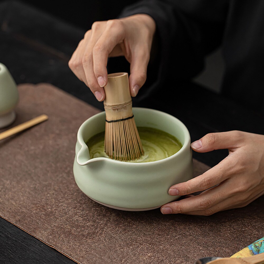 Matcha-teesetti / 8-osainen kuvioton Ru Yao -matcha-setti / matcha-setti, jossa on kuvioton Ru Yao -kulho