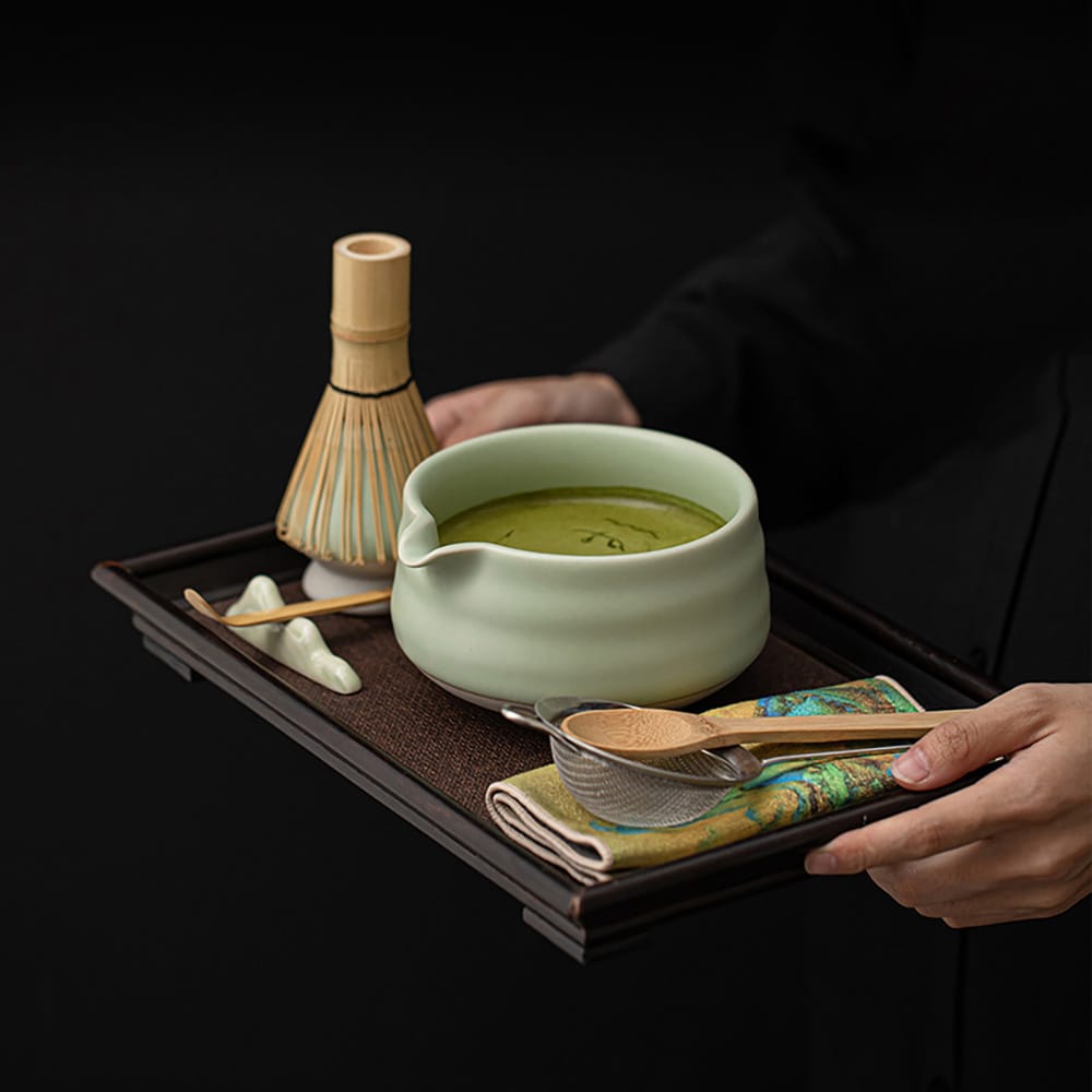 Matcha-teesetti / 8-osainen kuvioton Ru Yao -matcha-setti / matcha-setti, jossa on kuvioton Ru Yao -kulho