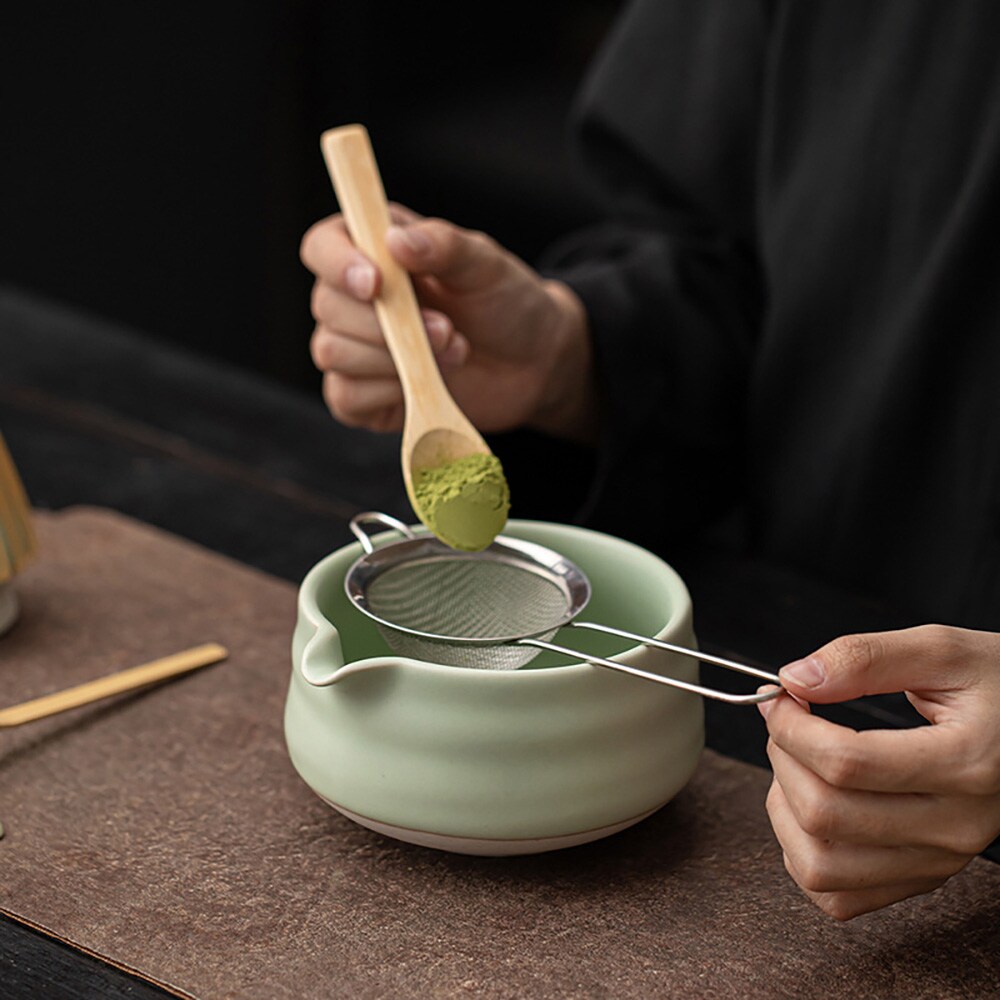 Matcha-teesetti / 8-osainen kuvioton Ru Yao -matcha-setti / matcha-setti, jossa on kuvioton Ru Yao -kulho