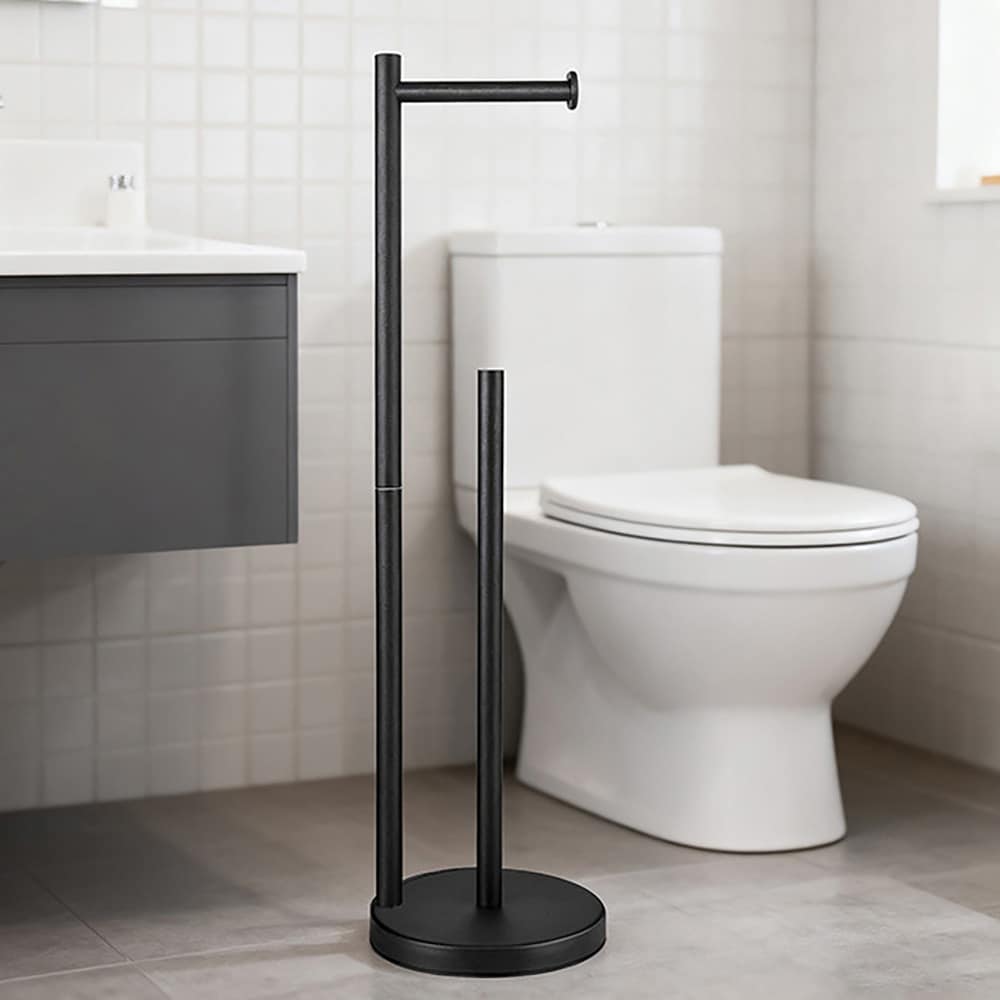 WC-paperiteline imukuppijalalla / vapaasti seisova WC-paperipidike / musta ruostumaton teräs