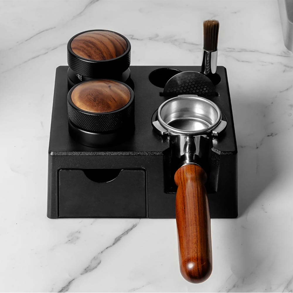 Tamping-asema espressolle 18,4 x 16,2 x 7,5 cm / tamperin pidike / kahvitarvikkeiden pidike