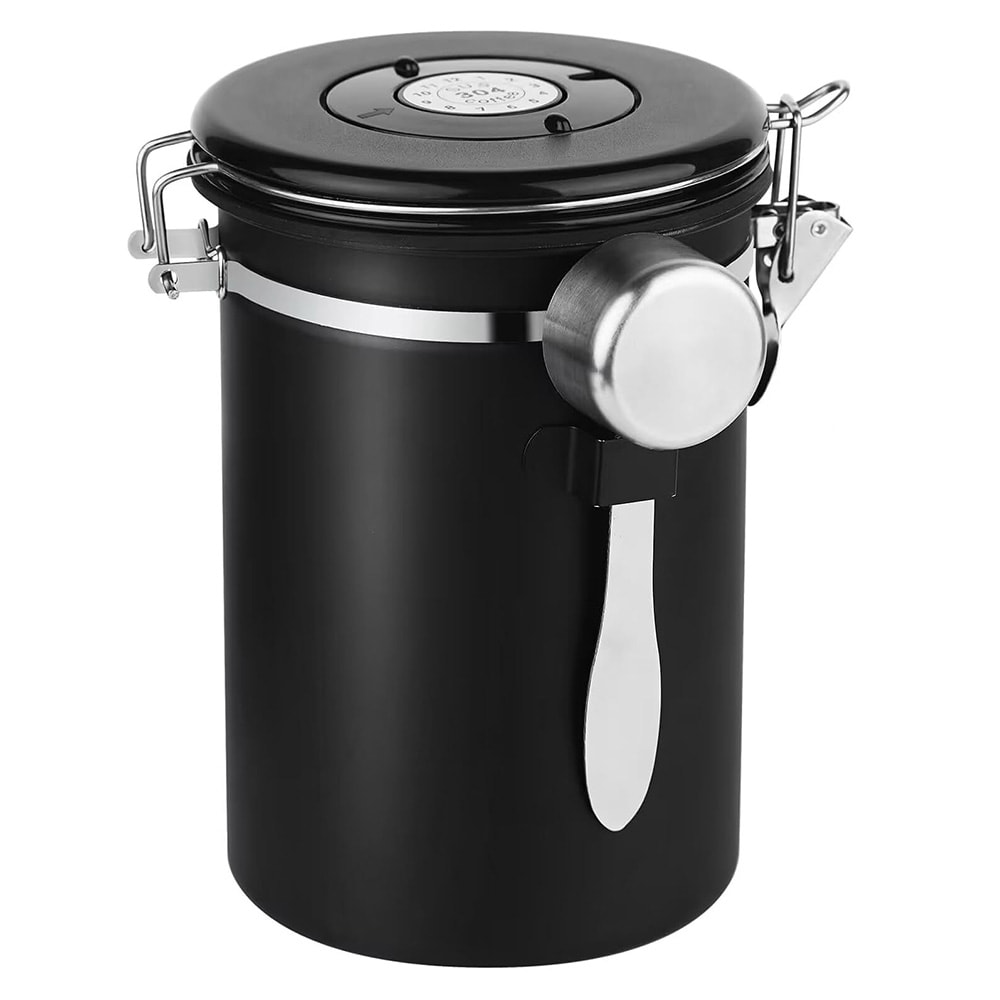 Ruostumattomasta teräksestä valmistettu kahvin säilytyspurkki, 1,8 l – Svart / Kahvipurkki, jossa on kauha